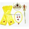 Decoração de festa Princesa Acessórios para roupas de ouro Crown Crown Wand Colar de colar de anel de anel de brinco de trajes