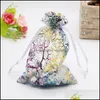 Torebki biżuterii worki 100pcs/działka 7x9cm przezroczysty Bronzing Organza Dstring Bag Wedding Favors Party Opakowanie Dekoracja worek Favo otfqj