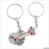 Porte-clés 2pcs ensemble alliage coeur porte-clés je t'aime couple chaîne amoureux pendentif anneau porte-clés pour filles et garçons livraison directe bijour Dhvny