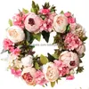 Couronnes De Fleurs Décoratives Guirlande De Fleurs Artificielles Pivoine 40Cm Diamètre Porte Guirlande Ronde Home Front Decor Drop Delivery Garden F Dhqcg