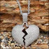 Pendentif Colliers Glacé Brisé Amour Coeur Hommes Bling Cristal Strass Charme Or Sier Chaîne Torsadée Pour Femmes Hip Hop Drop Deli Oti37