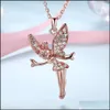 Pendant Necklaces Statement Neclaces Dancing Angel Girl Long Sweater Chain Enamel Maxi Dance Fairy Necklace Inlaid Crystal Cute Jewe Dhflq