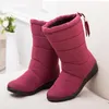 Bottes de neige imperméables pour femmes, chaussures d'hiver mi-mollet, chaudes, en peluche, à enfiler, 35-42