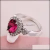Anillos de boda de lujo femenino arco iris cristal circón anillo de piedra vintage azul rojo púrpura compromiso elegante nupcial para las mujeres 3556 Q2 Dr Dhszm