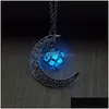 Lockets Essentials Oil Diffuser Necklace The Moon Heart Glow in Dark Aromatherapy Pendant Glowing for Women Fashion Drop Delivery Je DHVQC