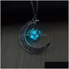 Lockets Essentials Oil Diffuser Necklace The Moon Heart Glow in Dark Aromatherapy Pendant Glowing for Women Fashion Drop Delivery Je DHVQC