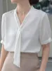 Women's Blouses & Shirts Fashion Blouse V-neck Short Pretty And Chiffon White Shirt 2023 Elegant Summer Womens Tops Female Cloth