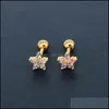 Stud Fashion Cz Fleur Boucle D'oreille Pour Les Femmes Petites Boucles D'oreilles En Cristal Colorf 5Asuper Flash Strass Élégant Demoiselle D'honneur De Mariage Jewerlyy Dhagd