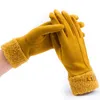 Fingrar fem handskar vinter mocka läder internt plysch ticken pekskärm Körning Kvinnans utomhus ridbälte broderi varm R28