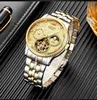 Relojes de pulsera Suiza NESUN reloj mecánico automático relojes de hombre esqueleto zafiro 100M impermeable fase lunar N9096