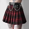 Skirts Contrast Plaid Leather Ribbon Pleated Skirt Japanese Uniform High Waist Slim Ultra-short Spliced Sexy SkirtSkirts