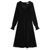 Robes décontractées 2023 manches velours robe pour femmes fête Midi bureau dame élégante une pièce mode coréenne automne noir