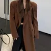 Damespakken blazers herfst winter winter met lange mouw pak kraag wollen jas zwart verdikte corduroy boven de knie wollen vrouwen