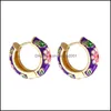 Hoop Huggie Hie Fashion Colorf Colorf Flower Email Boucle d'oreilles Gold Metal Geometric Circle Fomen Women Charm Jewelry 3431 Q2 DHRGX