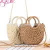 Totes Gusure Handmade Half-Round Rattan Woven Str Crossbody Bag Summer Beach Women Messenger Shoulder Bags Girls Small Handbag 012223H