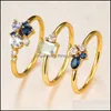 Wedding Rings Cute Female White Blue Crystal Ring Set Yellow Gold Color For Women Luxury Bride Round Square Oval Engagement 1908 T2 Dh6Nz