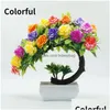 装飾的な花の花輪1PC人工植物盆栽シミュレーションクレセントペーニープラスチックポット装飾品ホームタブデコレーションエルガンド