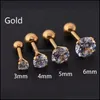 Stud 4 Colors Punk Earrings Medical Stainless Steel Needle Zircon Crystal Jewelry Gift For Men Women Drop Delivery Dhecj