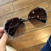 Sunglasses Rhinestone Women 2023 Diamond Luxury Designer Vintage Rimless Shades For FemaleSunglasses Samu22