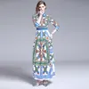 Lässige Kleider Frühling 2023 Damenkleid Retro Nationalstil Anmutiges Revers Modedruck Slim Langarm Lang mit Chinesisch