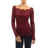 Women's Blouses & Shirts Elegant Hollow Sexy Lace Solid Color T Shirt Women Square Collar Long Sleeve Casual Skinny Streetwear Plus Size Top