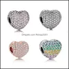 Металлы 20шт сплав сплав FL Crystal Heart Beads Charms для Pandora Diy Ювелирные изделия европейские браслеты браслеты Женские девочки подарки 124C3 Drop Deli DH9TN