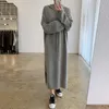 Abiti casual Abito lungo maglione semplice Donna Split con cappuccio lavorato a maglia per maniche larghe Tutto abbinato Vestido Abito coreano chic