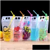 Water Bottles Juce Bags Clear Drink Pouches Frosted Zipper Standup Plastic Drinking Bag With St Holder Reclosable Heatproof 500Ml Dr Dh5Sy