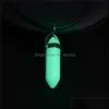 Arts And Crafts Luminous Stone Necklace Hexagonal Column Pendant Men Women Natural Chalcedony Choker Glow In Dark Jewelry Gift Drop Dhrft