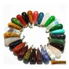 Nyckelringar Hela 2021 Fashion Mix Color Natural Stone Pendants Waterdrop Charms Halsband för smycken som tillverkar 50st/Lot Drop Delivery Dhjee