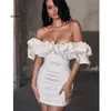 Casual Dresses Satin Ruffles Sleeve Summer Backless Strapless Bodycon White Dress Short Sexy Party NightclubCasual