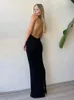 Casual Dresses Tossy Off Shoulder Sexig rygglös stickad klänning för kvinnor Elegant BodyCon Long Summer Bottom Slit Party Beach Outfits 2023Casual