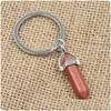 Keychains Lanyards BK Natural Stone Hexagonal Prism Quartz Point Healing Crystals Chakra Key Chains Diy Jewelry Accessories Drop D DHV6R