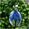 Pendentif Colliers Ovale Arbre De Vie Verre Pour Femmes Fleurs Séchées Spécimen Chaîne En Cuir Bijoux De Mode Cadeau Drop Livraison Pendentifs Dhgvq