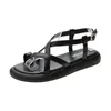 Sandals Rimocy Summer Clip Toe Flat Heel Women Zebra Print Cross Strap Rome Shoes Woman Casual Beach Platform Female