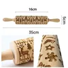 Bakeware Christmas Wooden Rolling Pin Embossing Baking Cookies Biscuit Fondant Cake Dough Patterned Roller Drop VIP Pins & Pastry Boards