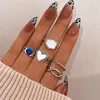 Pierścienie klastra punkowe srebrne kolorowe serce zestaw dla kobiet mężczyzn vintage księżyc gwiazda zwierząt łańcuch palec palec palec żeńska męska biżuteria Brit