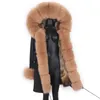 Abrigo de piel sintética para mujer, chaqueta de invierno, capucha con cuello de mapache natural grande, Parka larga impermeable para mujer, forro cálido grueso para mujer