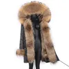 Manteau d'hiver en fausse fourrure pour femme, grande capuche avec col de raton laveur naturel, Parka longue imperméable, doublure épaisse et chaude