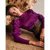 Kvinnors tröjor Purple Kinted Wool Sweater Women Autumn Winter Long Lantern Sleeve Round Neck Jumper Topps Chic Female Vintage Casual Pullo