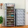 Armoire de rangement de vêtements Étagère à chaussures en tissu Oxford anti-poussière Étagère Armoire Entrepôt portable 10 Couche 9 Grille Tissu non tissé Café Bleu F