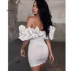 Casual Dresses Satin Ruffles Sleeve Summer Backless Strapless Bodycon White Dress Short Sexy Party NightclubCasual