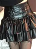 Skirts AltGoth Harajuku Dark Goth Pu Skirt Women Streetwear Vintage Bandage High Waist Mini Y2k Mall Gothc Aesthetic Emo ClubwearSkirts