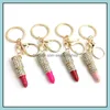 Porte-clés classique mode métal strass rouge à lèvres rouge porte-clés sac pendentif pour femme cadeau livraison directe bijoux Otfae