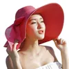 Szerokie brzegowe czapki Summer White Słomy Big Sun for Women UV Protection Foppy Beach Ladies Bow Hat Chapeau Femme