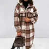 Combinações de lã feminina Jaquetas quadriculadas de inverno Moda feminina Casual Oversized Gola virada para baixo Roupas exteriores grossas e quentes Sobretudos de lãW