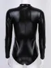 Women's Two Piece Pants Women Sexy Bodycon Bodysuit Zipper Patent Leather Jumpsuit Ladies Slim Long Sleeves Bodysuits Rompers Body MujerWome