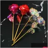 Ghirlande di fiori decorativi 24K Foglia d'oro Fiore di rosa Regali di compleanno Donna Creativa Regalo di San Valentino Simazione Lamina placcata Goccia Dhb3R