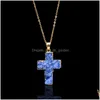 Pendant Necklaces Natural Stone Cross Necklace Crystal Healing Point Chakra Gemstone Druzy Crucifix Charm Chain For Women Fashion Je Dhhw6