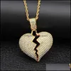 Pendentif Colliers Glacé Brisé Amour Coeur Hommes Bling Cristal Strass Charme Or Sier Chaîne Torsadée Pour Femmes Hip Hop Drop Deli Oti37